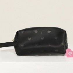Caramelo Kids Black Faux Leather Heart print Pencil Case 299410