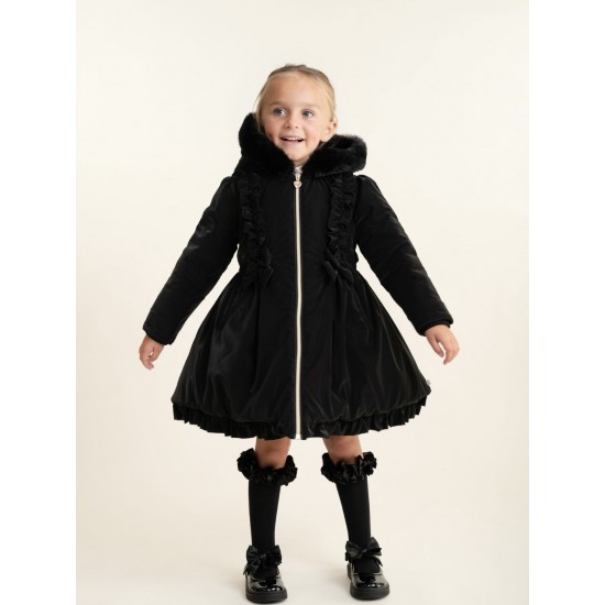 Caramelo Kids Girls Black School Twill Coat 342396