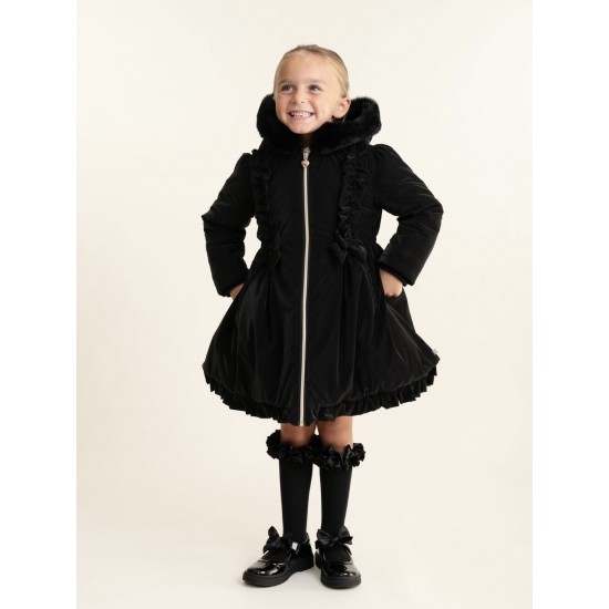 Caramelo Kids Girls Black School Twill Coat 342396