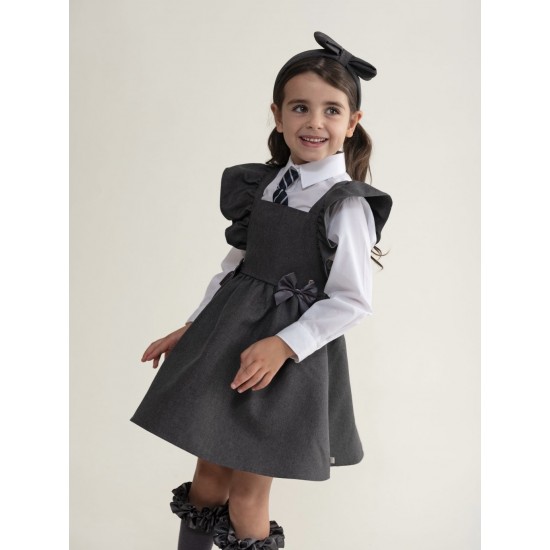 Caramelo Kids Girls Grey Flared Pinafore with Bow 342142
