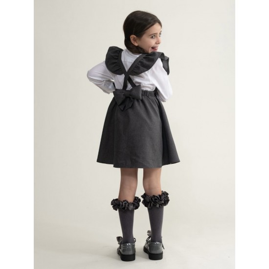 Caramelo Kids Girls Grey Flared Pinafore with Bow 342142