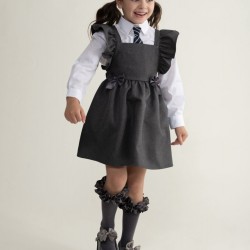 Caramelo Kids Girls Grey Flared Pinafore with Bow 342142