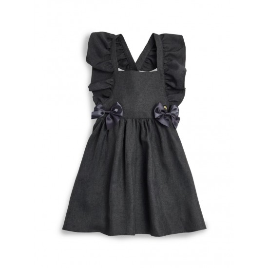 Caramelo Kids Girls Grey Flared Pinafore with Bow 342142