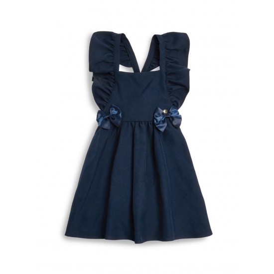 Caramelo Kids Girls Navy Flared Pinafore with Bow 342142