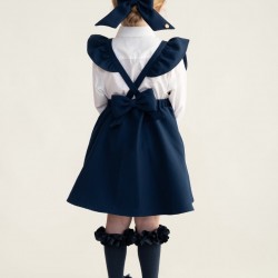 Caramelo Kids Girls Navy Flared Pinafore with Bow 342142