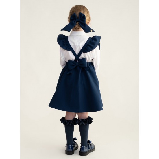 Caramelo Kids Girls Navy Flared Pinafore with Bow 342142
