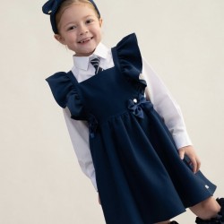 Caramelo Kids Girls Navy Flared Pinafore with Bow 342142