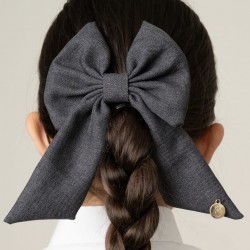 Caramelo Kids Girls Grey School Hair Bow with Alligator clip 349793