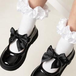 Caramelo Kids Black Bow School Shoes 377101