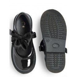 Caramelo Kids Black Bow School Shoes 377101