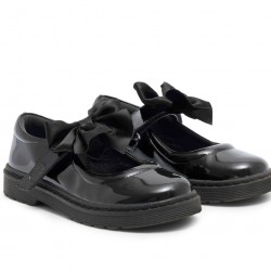 Caramelo Kids Black Bow School Shoes 377101