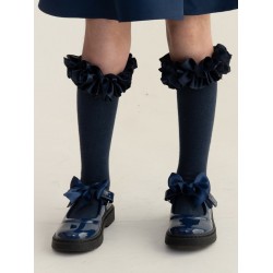Caramelo Kids Navy Bow School Shoes 377101