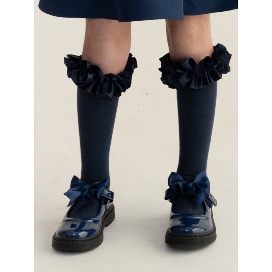 Caramelo Kids Navy Bow School Shoes 377101