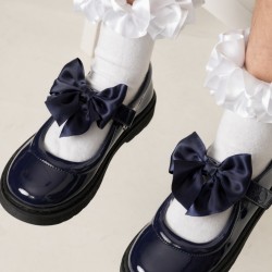 Caramelo Kids Navy Bow School Shoes 377101
