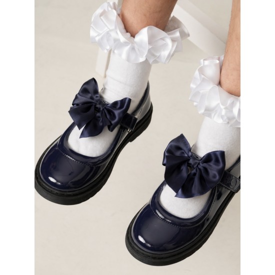 Caramelo Kids Navy Bow School Shoes 377101