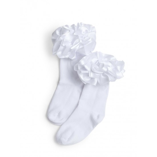 Caramelo Kids Girls White Ruffle ribbon Ankle socks 049