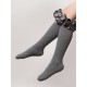 Caramelo Kids Grey Ruffle ribbon knee length socks 044918