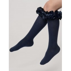 Caramelo Kids Navy Ruffle ribbon Knee length socks 044918