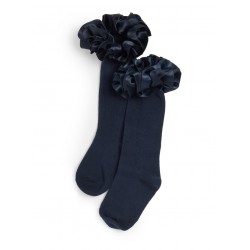 Caramelo Kids Navy Ruffle ribbon Knee length socks 044918