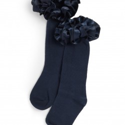Caramelo Kids Navy Ruffle ribbon Knee length socks 044918