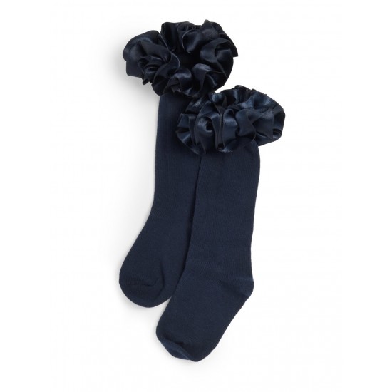 Caramelo Kids Navy Ruffle ribbon Knee length socks 044918