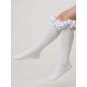 Caramelo Kids White Ruffle ribbon Knee length socks 044918