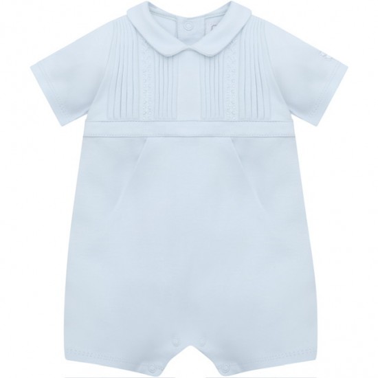 Emile et Rose SS26 Blue Romper with pleated emb waistband & collar 7348PB Emile et Rose SS26 Blue Romper with pleated emb waistband & collar 7348PB
