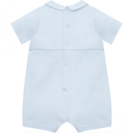 Emile et Rose SS26 Blue Romper with pleated emb waistband & collar 7348PB Emile et Rose SS26 Blue Romper with pleated emb waistband & collar 7348PB