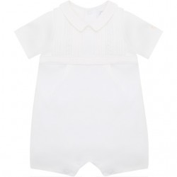 Emile et Rose SS26 Romper with pleated emb waistband & collar 7348WH Emile et Rose SS26 Romper with pleated emb waistband & collar 7348WH