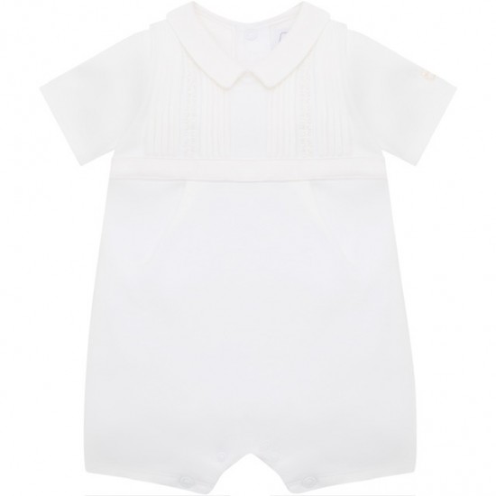 Emile et Rose SS26 Romper with pleated emb waistband & collar 7348WH Emile et Rose SS26 Romper with pleated emb waistband & collar 7348WH