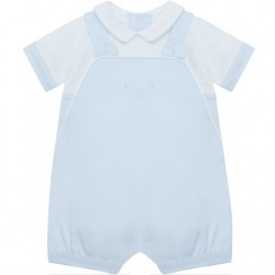 Emile et Rose  SS26 Blue Short bib Romper with emb bear features & 3D ears 7353PB