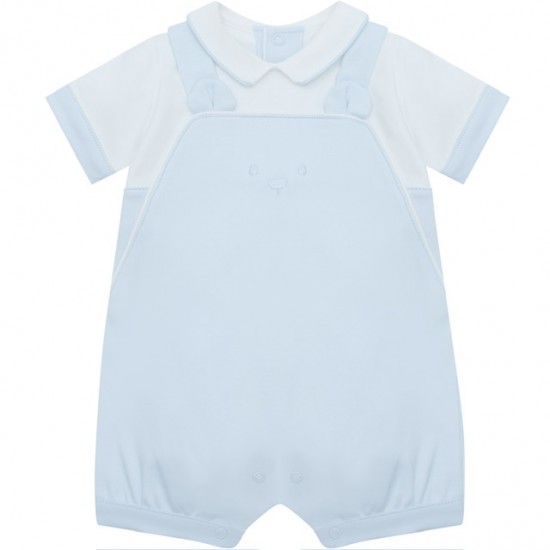 Emile et Rose  SS26 Blue Short bib Romper with emb bear features & 3D ears 7353PB