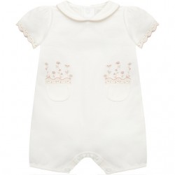 Emile et Rose  SS26 Cream Romper with floral  emb pockets & collar 7355ST