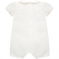 Emile et Rose SS26 Cream Romper with floral emb pockets & collar 7355ST Emile et Rose SS26 Cream Romper with floral emb pockets & collar 7355ST