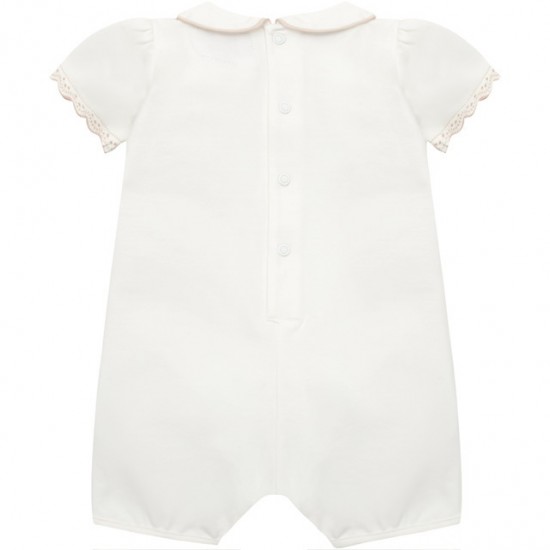 Emile et Rose SS26 Cream Romper with floral emb pockets & collar 7355ST Emile et Rose SS26 Cream Romper with floral emb pockets & collar 7355ST