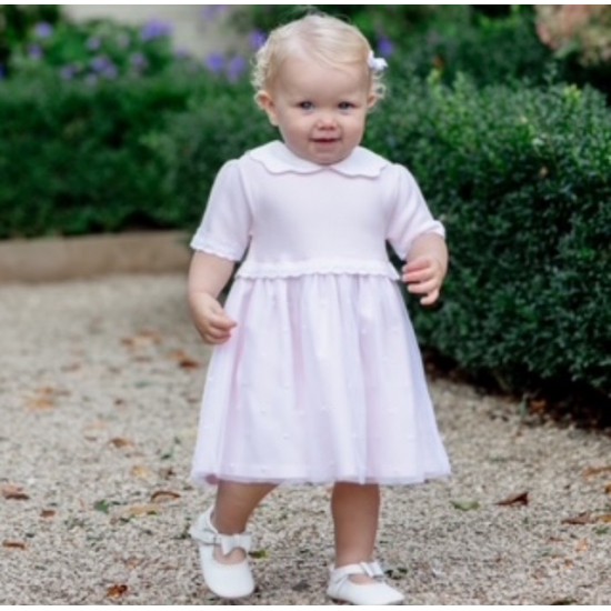 Emile et Rose SS26 Pink Dress with knitted upper, jersey skirt, emb tulle overlay & pants 8479PP Emile et Rose SS26 Pink Dress with knitted upper, jersey skirt, emb tulle overlay & pants 8479PP