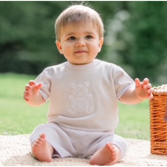 Emile et Rose SS26 Knitted beige bear Jumper & shorts 5399ST Emile et Rose SS26 Knitted beige bear Jumper & shorts 5399ST