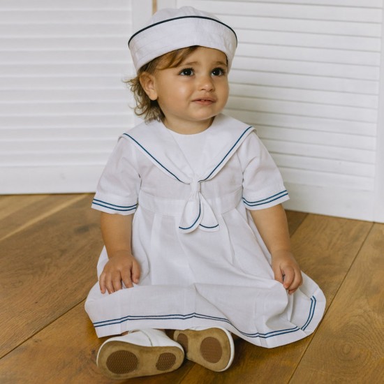 Emile et Rose SS26 Girls White Sailor Dress and Hat 8468WH Emile et Rose SS26 Girls White Sailor Dress and Hat 8468WH