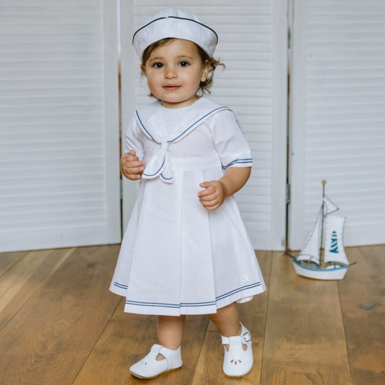 Emile et Rose SS26 Girls White Sailor Dress and Hat 8468WH Emile et Rose SS26 Girls White Sailor Dress and Hat 8468WH