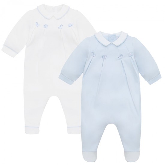 Emile et Rose SS26 Boys Blue & White Babygrow Twin Pack 2645 Emile et Rose SS26 Boys Blue & White Babygrow Twin Pack 2645