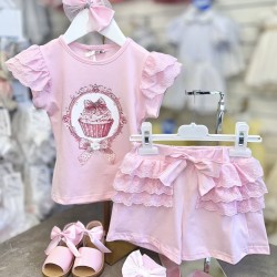 Gio Bambini SS26 Girls pink Top and Shorts set YG-39-1
