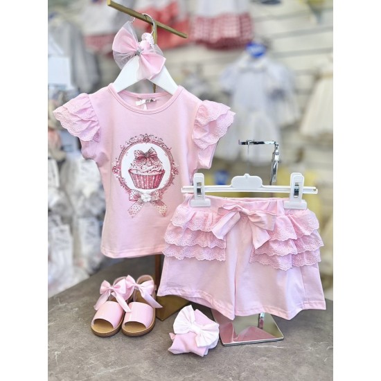 Gio Bambini SS26 Girls pink Top and Shorts set YG-39-1