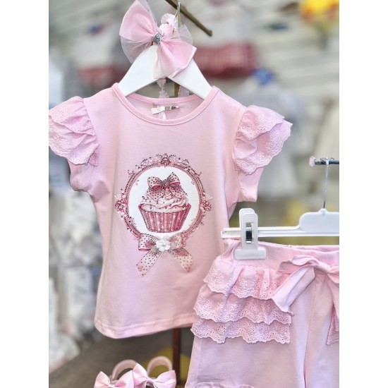 Gio Bambini SS26 Girls pink Top and Shorts set YG-39-1