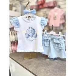 Gio Bambini SS26 Girls Blue and White Top and Shorts set YG-40