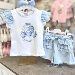 Gio Bambini SS26 Girls Blue and White Top and Shorts set YG-40 Gio Bambini SS26 Girls Blue and White Top and Shorts set YG-40