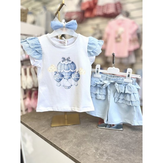 Gio Bambini SS26 Girls Blue and White Top and Shorts set YG-40