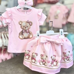 Gio Bambini SS26 Girls Pink skirt set Teddy Bear YG-33-1