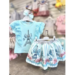 Gio Bambini SS26 Girls Mint Blue skirt set YG-31-1
