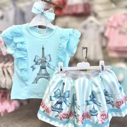 Gio Bambini SS26 Girls Mint Blue skirt set YG-31-1