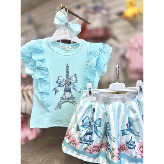 Gio Bambini SS26 Girls Mint Blue skirt set YG-31-1